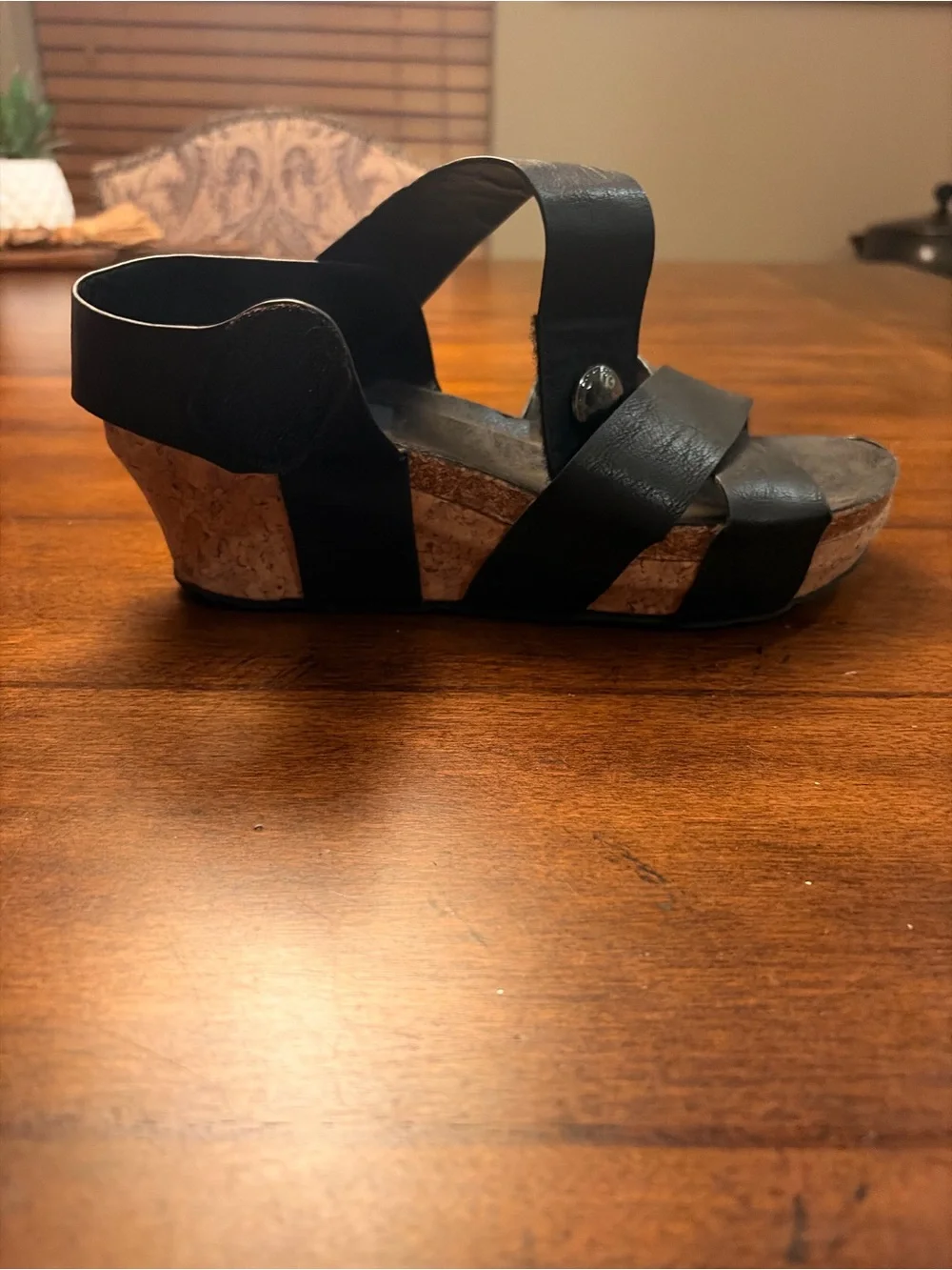 Natural Reflections Black Cork Wedge Sandals - Women's Comfortable Strappy Heels